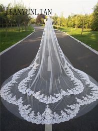 Bridal Veils Cathedral Long Lace Wedding Veil With Comb One Layer High Quality 5 Meters White Ivory Voile Mariage