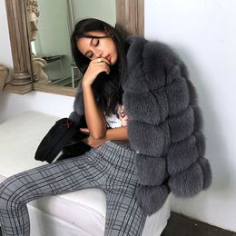 Real Fur Short Coat Fashion Women Natural Fox Fur Coats Winter Nine Quarter Sleeves Warm