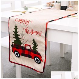 Table Runner Christmas Tree Fabric Holiday Retro Farm Buffalo Check Red Truck Print Flag 71 Jk2010Xb Drop Delivery Home Garden Texti Dh6Dx