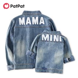 Family Matching Outfits PatPat Lapel Button Down Long sleeve Distressed Denim Jacket for Mother and Daughter Clothing 230628