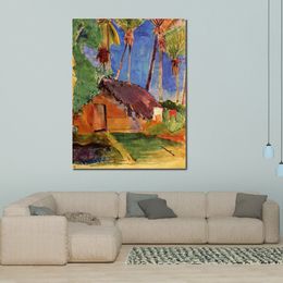 Female Canvas Art Thatched Hut Under Palm Trees Paul Gauguin Paintings Handmade Romantic Modern Bedroom Decor