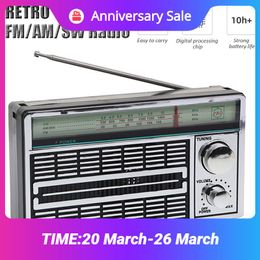 Speakers Portable Full Band Radio Retro Fm/am/sw Radio Receiver with 52mm Dynamic Speaker Dsp Ic Chip Usb Charging&battery Power Supply