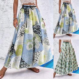 Skirts 2023 Women Tulle Skirt Summer Double Fabric Elastic High Waist Boho Maxi Casual Drawstring A Line Long