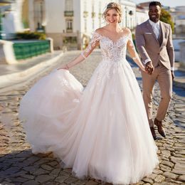 Illusion Scoop Half Sleeves Wedding Gown with Appliques Bridal Gown for Women Custom Made Robe De marie Garden Wedding Dress