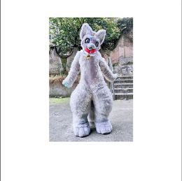 Medium Length Fur Grey Husky Dog Fox Mascot Costume Top Cartoon Anime theme character Carnival Unisex Adults Size Christmas Birthday Party Outdoor Outfit Suit