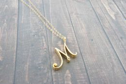 Pendant Necklaces Cursive Capital 26 English Letter M Stainless Steel Alphabet Initial Swirl Luxury Exquisite Name Partner Chain Choker