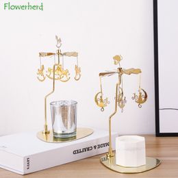 Decorative Objects Figurines Round Triangle Tray Rotating Candlestick Candle Holder Aromatherapy Candles Romantic Ornaments Christmas Decor 230629