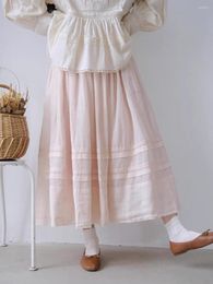 Skirts Japanese Sweet Long Vintage Ramie Patchwork Midi Mori Girl Skirt Elastic Waist Female Linen A-line Falda