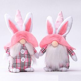 Christmas Decorations Easter Bunny Gnome Buffalo Cheque Handmake Plush Faceless Dwarf Doll Home Ornaments Tomte For Gift Jk2102Xb Dro Dhfke