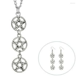 Necklace Earrings Set Supernatural Pentagram Triple Wedding Women Gothic Wiccan Pagan Pentacle Jewellery Bijoux