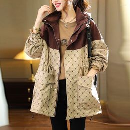 Women's Trench Coats 2023 Spring And Autumn Women Hooded Zipper Loose Jacket Letter Printing Mid-length Coat Commute Retro Women's