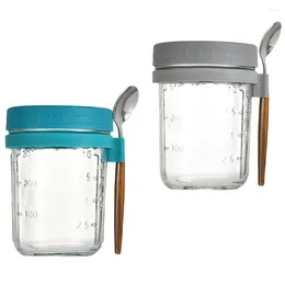 Storage Bottles 2 Sets Of Portable Yoghourt Cup Glass Oatmeal Mug Outdoor Breakfast With Spoons 350ml
