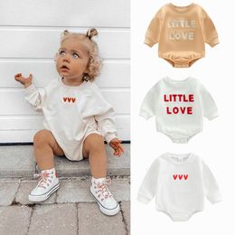 Rompers 0-18M Baby Valentine Sweatshirt Romper Boys Girls Spring Fall Clothing born Toddler Long Sleeve Letter Print Romper Jumpsuits 230628