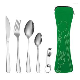 Dinnerware Sets 5pcs/set Stainless Steel Portable Tablewares Bone Pack Outdoor Travel Knife Fork Spoon Straw Gift 7pcs/set