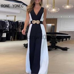 Women's Jumpsuits Rompers Women Elegant Sexy Deep V Neck Tank with Belt Patchwork Working Jumpsuit J230629