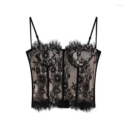 Women's Tanks Fishbone Lace Camisole Chest Pad Three-row Adjustment Buckle Sexy Hollow Body Sculpting Tube Top