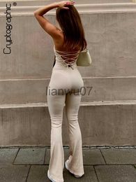 Womens Jumpsuits Rompers Cryptographic Bandage Sexy Backless Elegant Strapless Jumpsuits Women Club Party Flare Pants Rompers One Piece Outfits Overa J230629