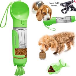 Cat Bowls Feeders 4 In 1 Portable Dog Water Bottle Food Feeder Drinker Poop Dispenser Outdoor Pet Waterer Travel Accessories Supply 230628