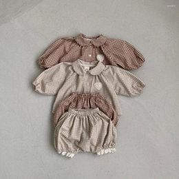 Clothing Sets 2 Pcs Baby Suit Vintage Plaid Boys Blouses Tops Toddler Girls Shorts Soft Breathable Children Summer Clothes 0-4T