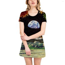 Casual Dresses Summer Women's Short-sleeved T-shirt Dress Round Neck All-match Mid-length