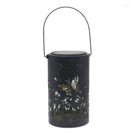 Decorative Flowers Garden Solar Lights LED Lantern Balcony Decor Butterfly Hollow Out Light Metal Waterproof Lanterns