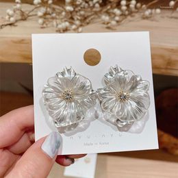Dangle Earrings Korean Elegant Clear Crystal White Flower 2023 Sweet Transparent Layed Floral Drop For Women Jewellery