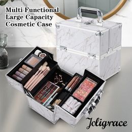 Train Makeup Cases Case Alloy Cosmetics Box Organiser Storage Portable Professional Suitcase 4 Trays Lock Jewellery for Women 230628