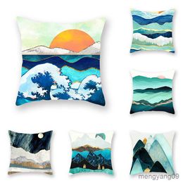 Cushion/Decorative 45x45cm Abstract Art Geometric Mountain Sunset Octopus Creative Cover Sofa Office Seat Cushion Cover Home Decoration R230629
