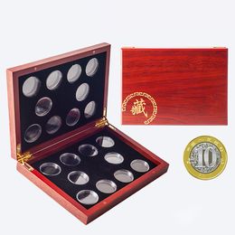 Storage Holders Racks Red Round Coins Case Holders Storage Container Display 27mm 40mm Cases Wooden Box Commemorative Coins Collection Box CY 230628