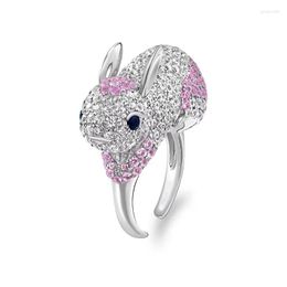 Cluster Rings Fashion Cute Pink Animal Full Diamond Couple Ring For Women Geometric Zirconia Valentine's Day Gift Party Jewellery