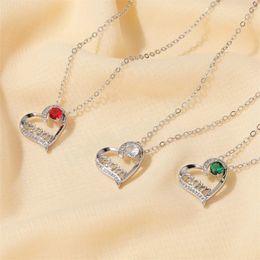 Fashion Love MOM Silver Color Necklace Red Green White Crystal Mom Heart-shaped Necklace For Birthday Present Mother's Day Gift