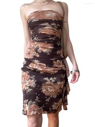 Casual Dresses Women Floral Bandeau Bodycon Midi Dress Summer Going Out Strapless Tube Y2k Sleeveless Streetwear