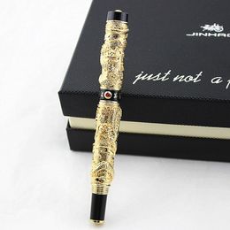 Pens Jinhao Gold Vintage Luxury Metal Calligraphy Fountain Pen Bent Nib Beautiful Dragon Texture Carving Office Bussiness Pen