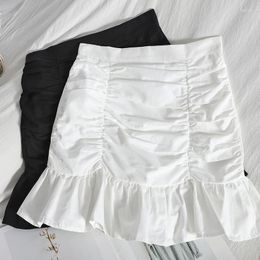 Skirts 2023 Summer Women Tulle Long Skirt High Waist Ruffles White Pleated Gothic Black Jupe Femme Saia Midi Faldas Girls