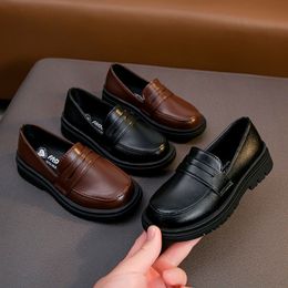 Sneakers 2023 Spring and Autumn Boys Leather Shoes Children Britain Style Black Casual for Girls Performance Slip on Loafers 230628