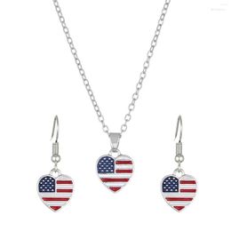 Necklace Earrings Set Fourth Of July American Flag Party Gift Alloy Rhinestone Cool Earring Studs Pack