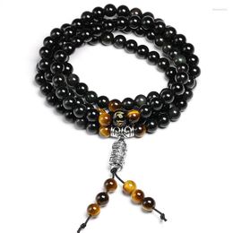 Strand Natural Colour Obsidian Yoga Men 6mm 108 Beads Bracelets Buddhism Six Words Mantra Buddha Tiger Eye Bracelet For Women