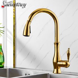 Bathroom Sink Faucets Golden Deck installation Pull Out Kitchen Faucet Spray Kitchen Tap 360° Rotattble Cold Sink Mixer Boost Mode Rose Golden 230628