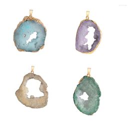 Pendant Necklaces Natural Stone Jewellery Quartz Gold Plating Irregular Slice Open Agat Crystal Pendants Pendulum Druzy For Necklace Making