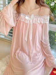 Women's Sleepwear Women Fairy Ruffles Mesh Lolita Vintage Princess Vestido Nightdress Spring Autumn Pure Cotton Lace Victorian Nightgown