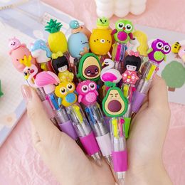 Pens 20Pcs/Lot Cute Cartoon 4 Color Mini Ballpoint Pen Kawaii Unicorn Flamingo Retractable Pen Stationery Gift School Office Supplies