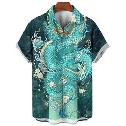 Men's Dress Shirts Summer Social Casual Vintage Floral Hawaiian Oversize Short Sleeve Shirt Street Luxury Dragon Pattern Element Clothing 230628