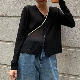 Women's Blouses Stylish V-neck Knitting Cardigan Thin Elastic Sunscreen Shirt Tops For Summer Long Sleeve Single-breasted Placket