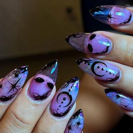 False Nails Halloween Press On Star Designs Purple Fake For Women Party DIY Manicure Almond Decorations 2023