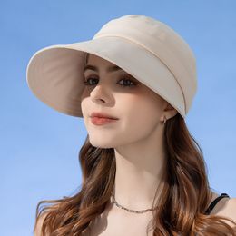 Fashion 11cm Large Brim Baseball Cap for Women Solid Colour Anti-UV Bucket Hat Breathable Mesh Outdoor Travel Summer Beach Hat