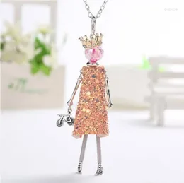 Pendant Necklaces YLWHJJ Brand 2023 Cute Doll Long Chain For Women Crown Princess Necklace Metal Maxi Fashion Jewelry