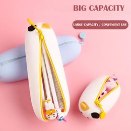 Bags Cute Big and Small Cat Pencil Cases Large Capacity Pen Bag Soft Makeup Storage Box School Supplies Kawaii Silicone Stationery