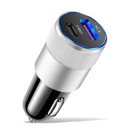 Type C USB 2 Port Car Charger Phone Charger 3.1A Fast Charging 12V 15W Cigarette Lighter Adapter Power Outlet for iPhone Samsung 818D