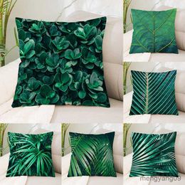 Cushion/Decorative 45X45CM Nordic Green Leaf Cover Bed Living Room Sofa Office Seat Car Waist Cushion Cover Home Decoration R230629