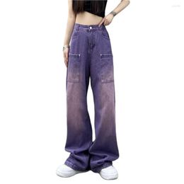 Women's Jeans Purple Baggy Jean Girl Boyfriend Style Overall High Waist Gradient Color Washed Y2k Cargo Pants Straight Type Denim Trousers